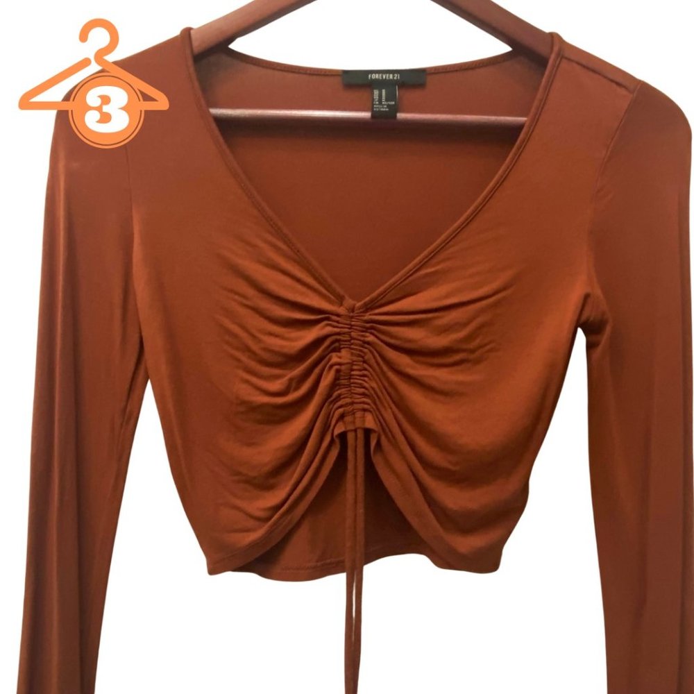 Forever 21 Burnt Orange Crop Top Long Sleeve, Bell Sleeve, Size Medium